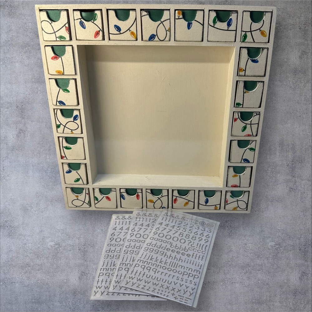Wooden Advent Calendar 13x13 DIY Preassembled, Empty Drawers - Silver Stickers